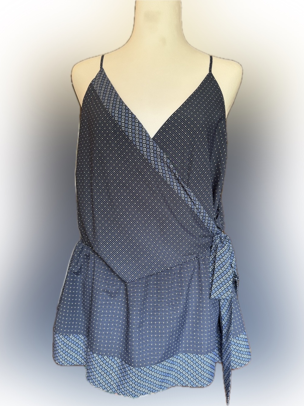 Banana Republic Navy Blue Printed Wrap Cami Top